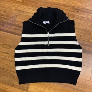 Double Zero Striped Knit Vest Womens Size Small Mock Neck Sleeveless Sweater Top